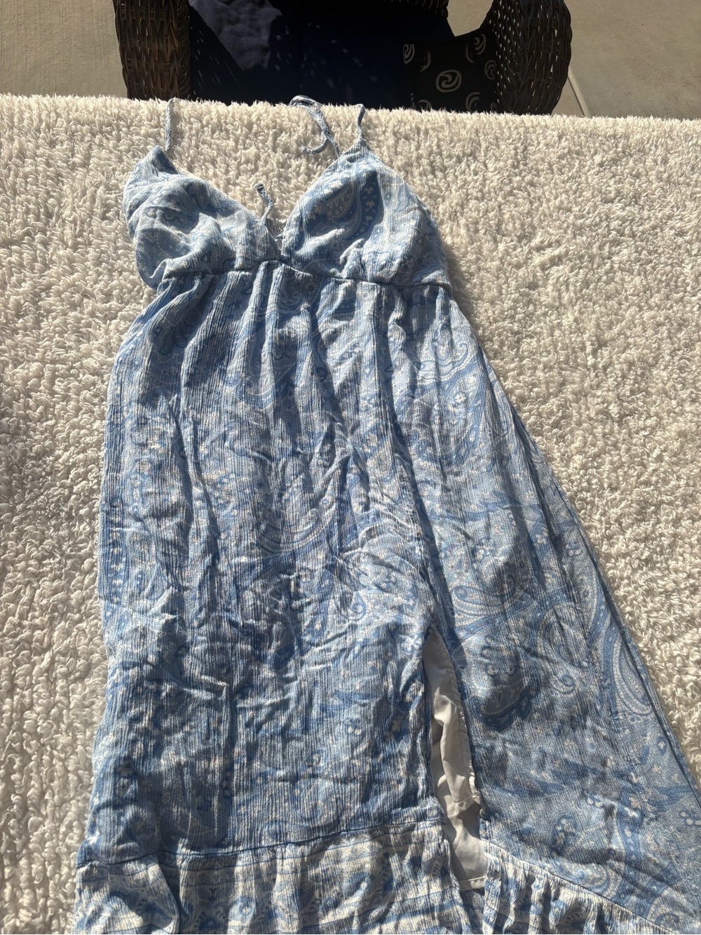 Hollister Light Blue Tie-Front Smocked Top Dress size Large